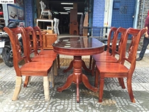 Bộ bàn ghế ăn gỗ xoan đào chạm đơn giản BK-17
